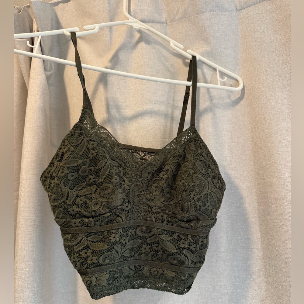 Lace Cami Crop Top in Olive Green